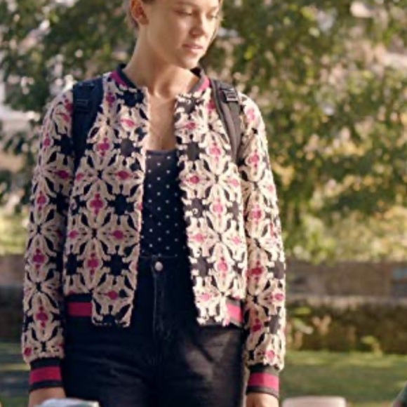 NWOT Patterned Textured Bomber Jacket Size 2 - Picture 4 of 11